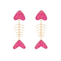 Goudkleurige visgraat oorhangers met roze emaille en me! gravure voor dames - Letter A