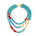 Bohemian multilayer turquoise bead waterfall necklace with golden metal spacers and lobster clasp - Multicolor / Style A (XL250603-0537)