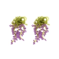 Handmade beaded flower tassel earrings in purple and green bohemian floral style - Purple