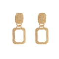 Retro geometric earrings with hammered gold metal finish in rectangular hollow style - Gold
