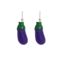 Kreative lila Auberginen-Ohrhänger mit grünen Stielen und goldenen Metallhaken - Lila Aubergine Stil (A)