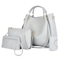 Ensemble de 4 sacs à main gris en similicuir avec détails dorés et multiples styles de port - Set de 4 pièces / Gris clair