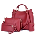 Ensemble 4 pièces de sacs en similicuir rouge foncé avec cabas, sac bandoulière et pochette - Set de 4 pièces / Rouge