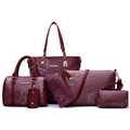 Set de 6 bolsos de mujer color burdeos con estampado paisley y herrajes dorados - Rojo