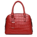 Borsa a mano rossa con stampa coccodrillo stile Boston con doppi manici e cerniera - Borgogna