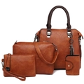 4-teiliges Handtaschen-Set aus braunem PU-Leder mit Shopper, Umhängetasche, Clutch und Kartenetui - Braun