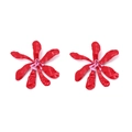 Handmade beaded oversized red flower earrings with tiered petal design for summer vacations - Red