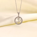 Collana con pendente a delfino traforato argento con cristalli bianchi su catena O - Piastra Rotonda Delfino Argentata