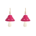 Pendientes de hongo rosa con esmalte brillante y ganchos metálicos dorados de moda - Rosa (Multicolor)