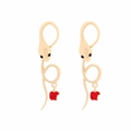 Pendientes de serpiente dorados con colgante de manzana roja y detalles de diamantes - Estilo Serpiente Dorada Manzana Roja