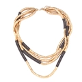 Meerlaagse kralen-watervalketting met gouden cilinders en zwarte geometrische ringen set - Goud Zwart