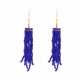 Handmade long tassel earrings with deep blue faceted crystal beads and gold hooks - Royal Blue