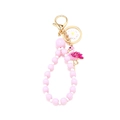 Porte-clés en perles roses avec flamant rose, fermoir doré et breloque marguerite blanche - Rose(A)