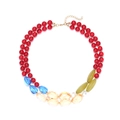 Handmade colorful layered beaded necklace with multi-shape resin charms and gold clasp - Multicolor