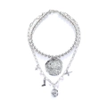 Vintage meerlaagse zilveren ketting met cowboylaars, ster en munt hangers - Zilver