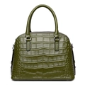 Borsa a mano verde scuro in ecopelle coccodrillo lucida con doppi manici superiori - Verde Militare
