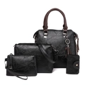 4-teiliges Set Retro Handtaschen in Schwarz aus Kunstleder mit braunen Griffen und Silber - Schwarz