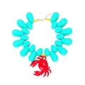 Sommerliche Halskette im Ozean-Stil mit blauen Tropfenperlen und rotem Krabbenanhänger - Teal Krabbe Stil (A)