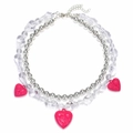 Collar de doble capa con colgantes de corazón, cuentas candy y cadena de bolas - Corazón en relieve rosa de doble capa (A)