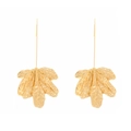 Pendientes largos de hoja dorada vintage con venas texturizadas y gancho fino - Dorado