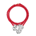 Drielagige kralenketting met rode kralen en een grote zilveren abstracte bloemenhanger - Rode Kralen Zilveren 3D Bloem (Gemengde Kleur)