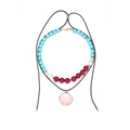 Bohemian layered necklace with turquoise beads, baroque pearl and pink shell pendant - Multicolor