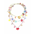 Bohemian layered woven necklace with colorful heart, starfish and chili pendants - Multicolor