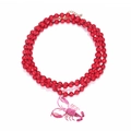 Handmade multi-layer red beaded necklace with a purple lobster pendant and gold clasp - Multicolor