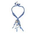 Blue fabric long necklace with gold geometric beads and bohemian fringe details - Royal Blue (A)