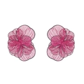 Deep rose red 3D floral earrings with intricate layered openwork petals in vintage style - Rose Red (A)