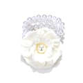 Bracciale di perle multistrato bohémien con grande fiore di stoffa bianca e perla centrale - Bianco