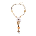 Boho-Halskette mit Goldkette, Bernstein-Resin-Perlen, weißer Emaille-Blume und Perle - Stil A