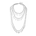 Drielagige zilveren ketting met meerdere kralenstrengen en getextureerde bladhangers - Zilver (Wit K)