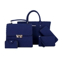 6-piece dark blue frosted leather handbag set including tote and clutch with gold zippers - Blue