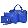 3-piece bright blue handbag set with geometric embossing and gold-tone hardware - Blue
