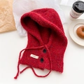 Passamontagna Balaclava in maglia rossa con bottoni e coulisse in stile invernale - Rosso