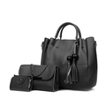 Conjunto de 3 piezas de bolsos negros de piel con borlas y bolso de hombro - Negro