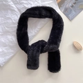 Close-up of soft black plush scarf with warm faux fur texture for winter outfits - 95x5cm / Black