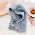 Passamontagna in lana celeste con coulisse e bottoni per calore e comfort invernale - Blu