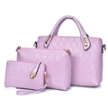 Three-piece set of elegant lavender purple leather tote, crossbody, and clutch bags - Purple