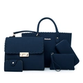 5-teiliges Damen Handtaschen Set in Dunkelblau mit Shopper und handgeflochtenen Kanten - 5-teiliges Set / Blau