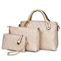 Three-piece champagne gold PU leather handbag set with luxury chain pattern texture - Gold