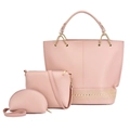 Set di 3 borse rosa composto da borsa a mano, tracolla e pochette con borchie dorate - Rosa