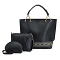 Set di 3 borse nere con borchie dorate composto da borsa a mano, tracolla e borsellino - Nero