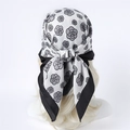 Silk-feel floral square scarf with black camellia pattern and contrast border - 90x90cm / White Camellia Style (FN251-1)