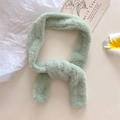 Mint green plush scarf in soft faux cashmere with crossover design for winter warmth - 95x5cm / Cyan