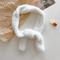 Close-up of white faux rabbit fur scarf with pull-through design for winter warmth - 95x5cm / White