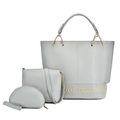 Set borse a mano in pelle grigio chiaro tre pezzi con borchie dorate e dettagli metallo - Grigio
