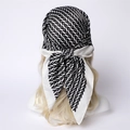 Classic black and white silk scarf with geometric V-pattern for hair styling - 90x90cm / White Edge Pink