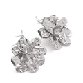 Silver vintage floral drop earrings with textured metal petals in a 3D flower design - Silver